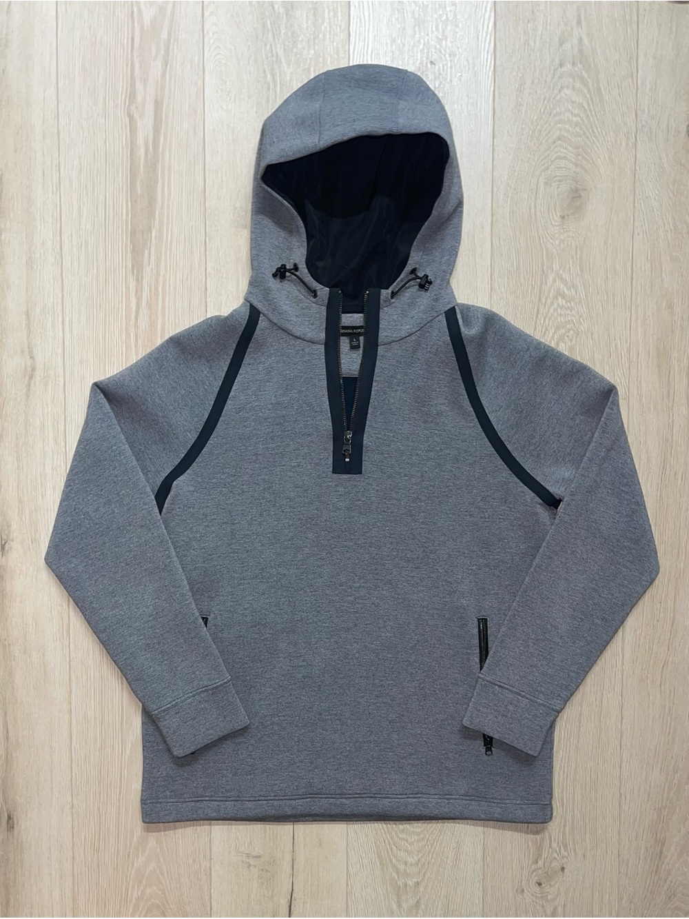 Banana Republic Mens Large Gray Quarter Zip Hooded Sweatshirt Zipper Pockets